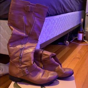 brown leather mid calf boot